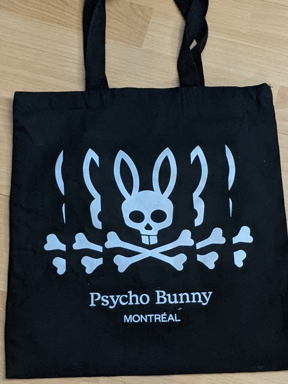 Psycho Bunny Black Tote with White Skull Bunny Graphic